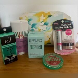 Beauty and Skin/Lip Care Set with ELF, Essence, First Aid Beauty + Makeup Bag